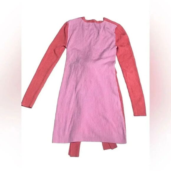 Women’s TOME Tie Front Long Ribbed PINK button up merino wool Cardigan sz small - Picture 6 of 12